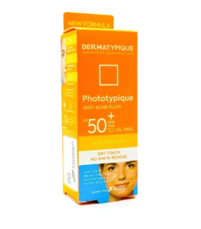 فلوئید ضد آفتاب بی رنگ آنتی آکنه درماتیپیک مناسب پوست چرب و جوش دار SPF50 حجم 40 میلی لیتر