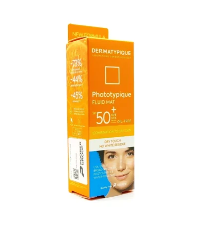 فلوئید ضدآفتاب بی‌رنگ درماتیپیک SPF50 مدل Fluid mat