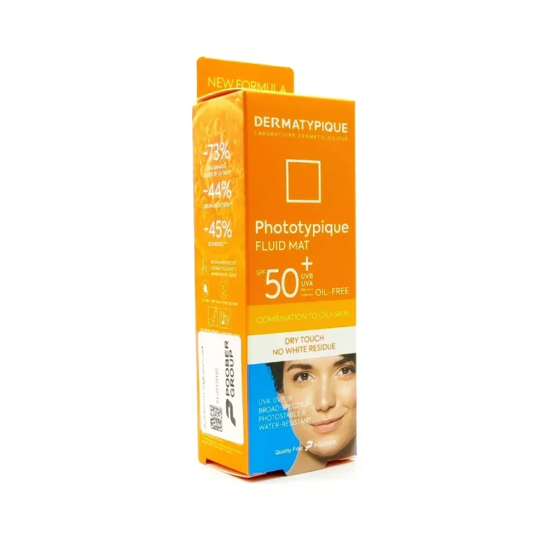 فلوئید ضدآفتاب بی‌رنگ درماتیپیک SPF50 مدل Fluid mat