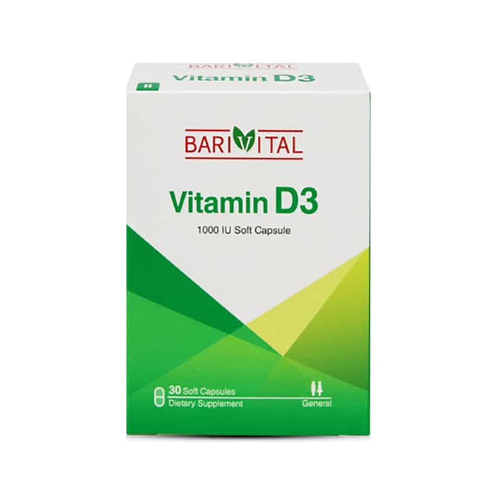 Barivital-Vitamin-D3-1000-IU-30-Caps کپسول نرم ویتامین D3 1000 واحد باریویتال 30 عدد - تصویر 1