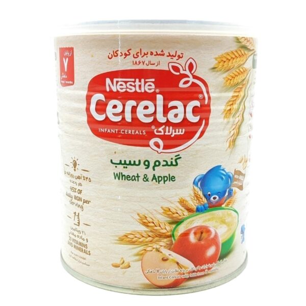 سرلاک گندم و سیب به همراه شیر نستله مناسب کودکان از پایان 7 ماهگی 400 گرم