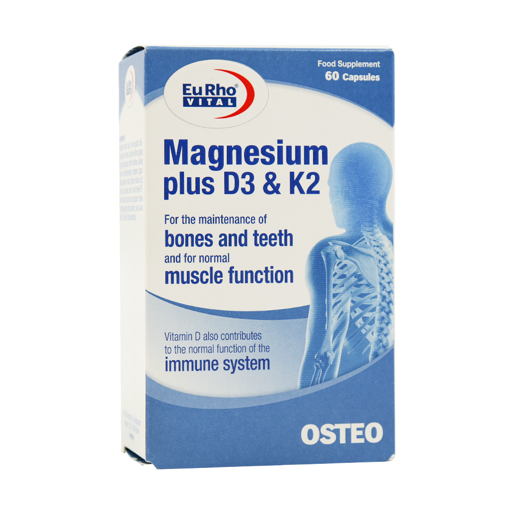 Eurhovital-Magnesium-Plus-D3-And-K2-60-Capsules-1 کپسول منیزیم پلاس D3 و K2 یوروویتال - تصویر 1